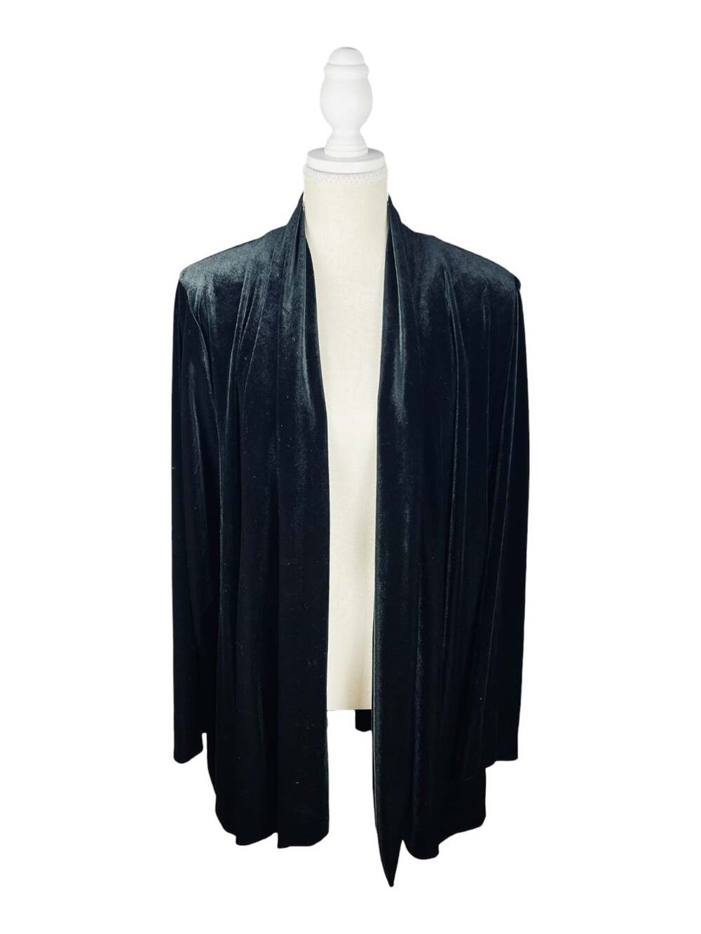 Vintage R&K Evening Black Velvet Duster Jacket Plus Size 22W Open Front Y2K